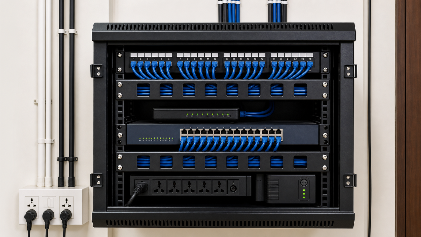 Neat network rack with organized cabling
